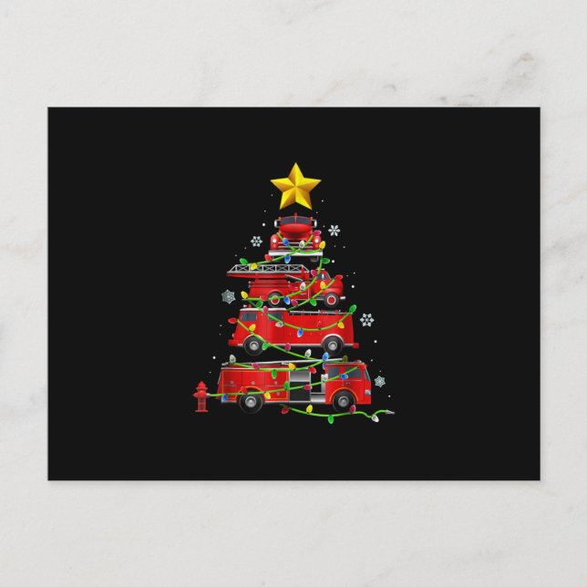 Firefighter Truck Christmas Tree Men Women Holiday Postcard (Front)