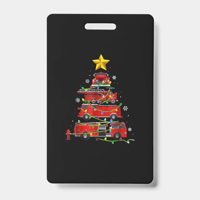 Firefighter Truck Christmas Tree Men Women ID Badge (Front)