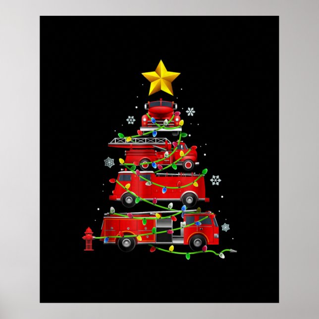 Firefighter Truck Christmas Tree Men Women Poster (Front)