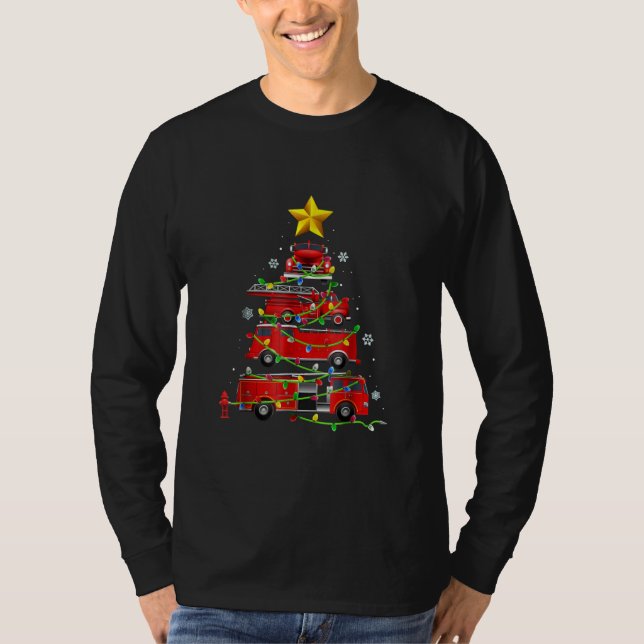 Firefighter Truck Christmas Tree Men Women T-Shirt (Front)