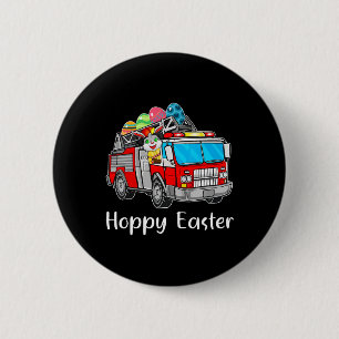 Firefighter Truck Easter Day Bunny Eggs Happy East 6 Cm Round Badge