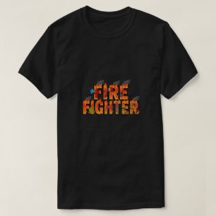 Firefighter Typography Art with Flames & Rescue T-Shirt