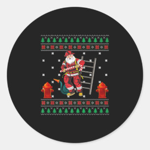 Firefighter Ugly Christmas Sweater Xmas Boys Girls Classic Round Sticker