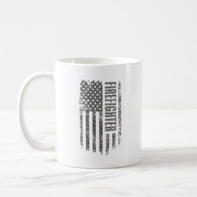 Firefighter USA Flag Distressed design Coffee Mug (Left)
