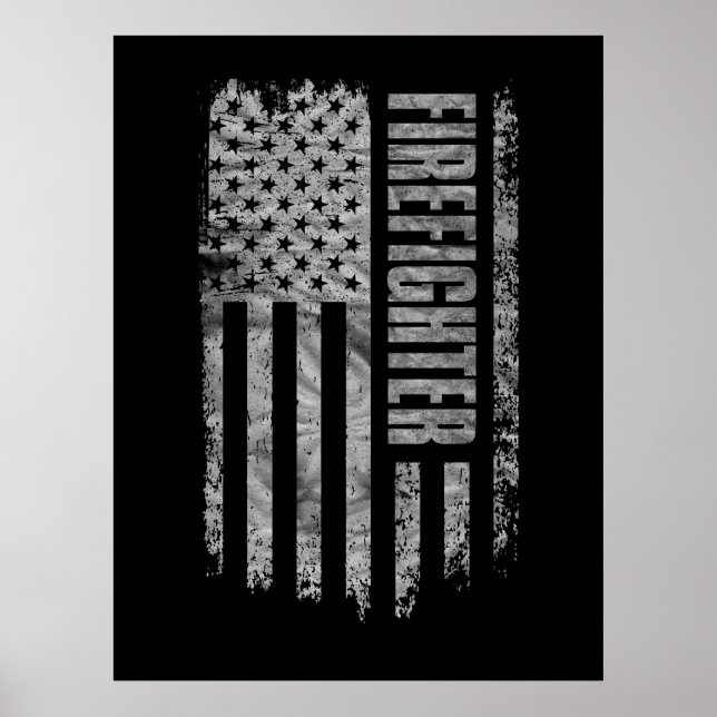 Firefighter USA Flag Distressed design Poster (Front)