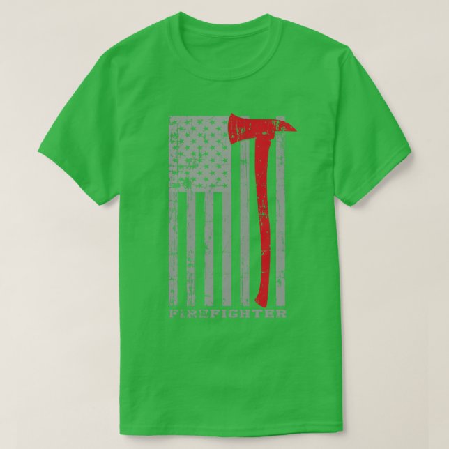 Firefighter USA Flag T-Shirt (Design Front)