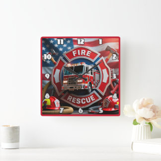 Firefighter Valour American Flag Square Wall Clock