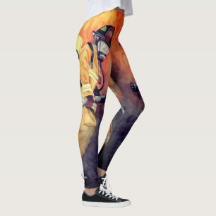 Firefighter water colour painting leggings