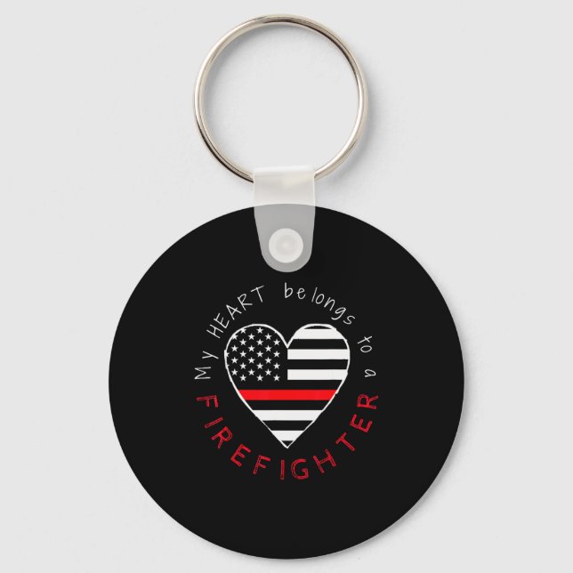 Firefighter Wife Girlfriend - Thin Red Line Heart  Key Ring (Front)