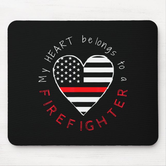 Firefighter Wife Girlfriend - Thin Red Line Heart  Mouse Pad (Front)