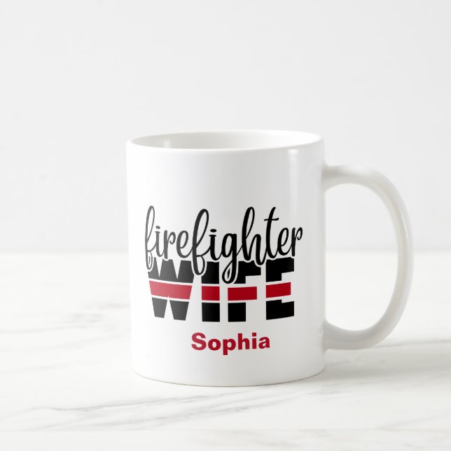 Firefighter Wife Thin Red Line Personalised Coffee Mug (Right)
