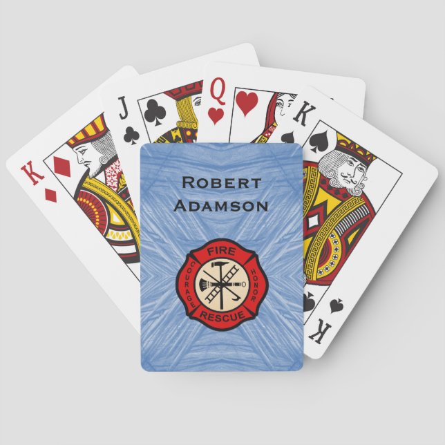Firefighter with emblem and Personalise name Playing Cards (Back)