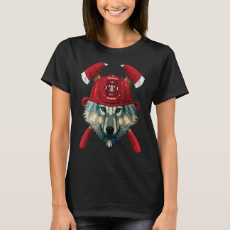 Firefighter Wolf Fireman Boys Kids Fire Rescue Ani T-Shirt
