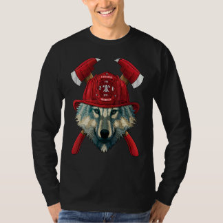 Firefighter Wolf Fireman Boys Kids Fire Rescue Ani T-Shirt
