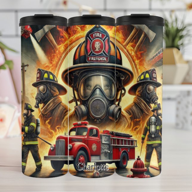Firefighters and Fire Truck Scene Thermal Tumbler (Creator Uploaded)