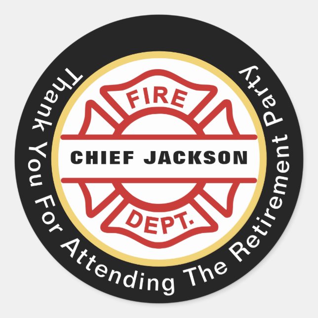 Firefighters Black Red Yellow Thank You Retirement Classic Round Sticker (Front)