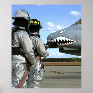 Firefighters deploy a fire hose during a drill poster
