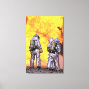 Firefighters extinguish an aircraft fire canvas print