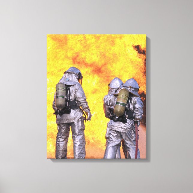 Firefighters extinguish an aircraft fire canvas print (Front)