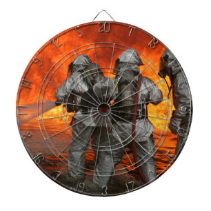 Firefighters fighting a fire dartboard