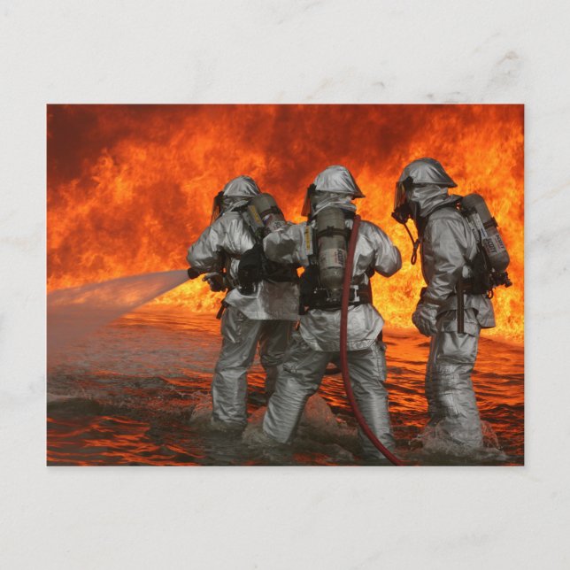 Firefighters fighting a fire postcard (Front)