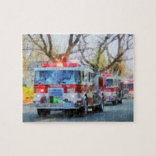Firefighters - Line of Fire Engines in Parade Jigsaw Puzzle