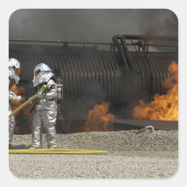 Firefighters neutralise a live fire square sticker (Front)