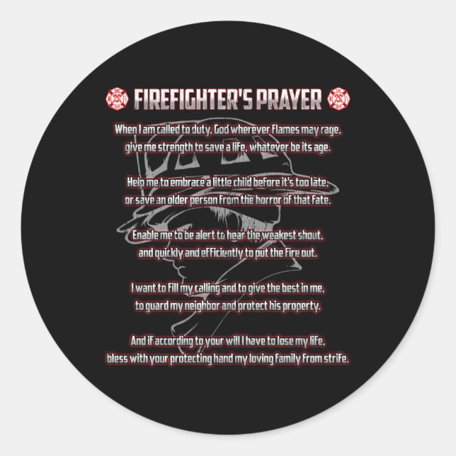 Firefighter'S Prayer Fire First Responder Thin Red Classic Round Sticker (Front)