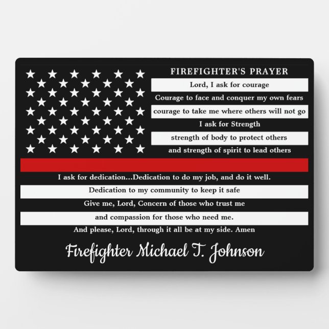 Firefighter's Prayer Personalized Thin Red Line Plaque (Front)
