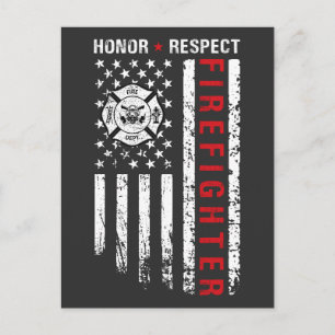 Firefighters Red Line Us Flag Holiday Postcard