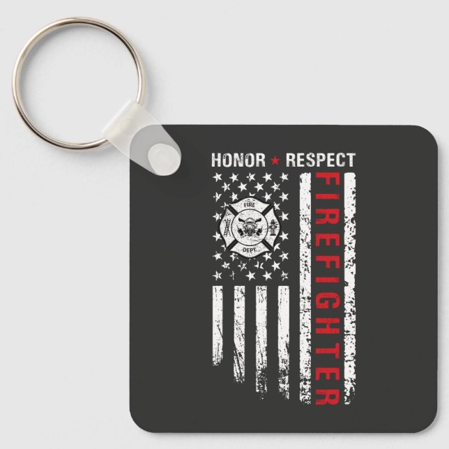 Firefighters Red Line Us Flag Key Ring (Front)