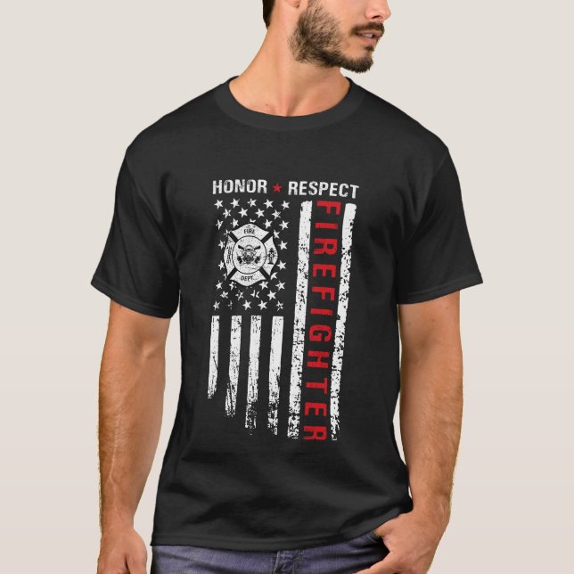 Firefighters Red Line Us Flag T-Shirt (Front)