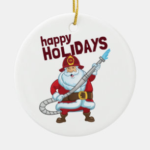 Firefighting Christmas Santa Claus Firefighter Ceramic Tree Decoration