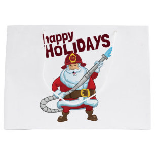 Firefighting Christmas Santa Claus Firefighter Large Gift Bag