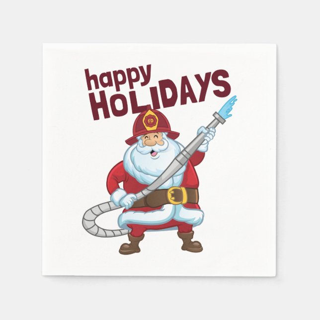 Firefighting Christmas Santa Claus Firefighter Napkin (Front)