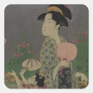 Fireflies, 1793 (colour woodcut) square sticker