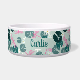 Fireflies and Lily Pads Dog Bowl with Name
