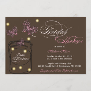 Fireflies and Mason Jar Bridal Shower - Brown Invitation