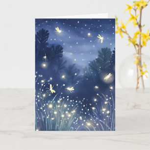 Fireflies at Night   Firefly Blue Watercolor Card