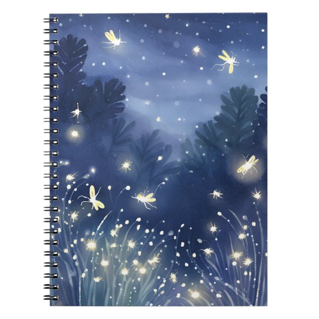 Fireflies at Night | Firefly Blue Watercolor Notebook (Front)