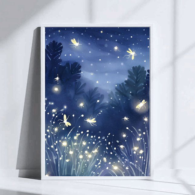 Fireflies at Night | Firefly Blue Watercolor Poster (Creator Uploaded)