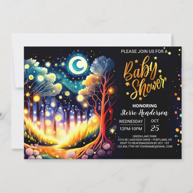 Fireflies Dance Enchanted Forest Baby Shower Invitation (Front)