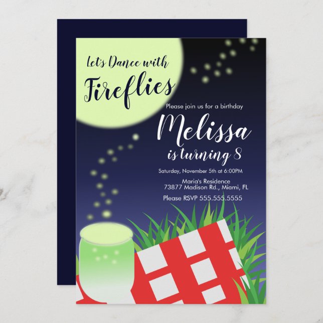 Fireflies Flashy Lights Outdoor Camping Picnic Invitation (Front/Back)