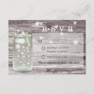 Fireflies Glowing Mason Jar Wedding RSVP Card