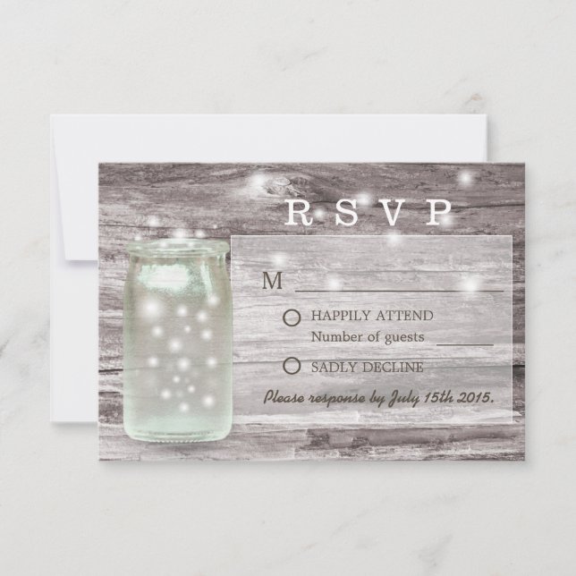 Fireflies Glowing Mason Jar Wedding RSVP Card (Front)