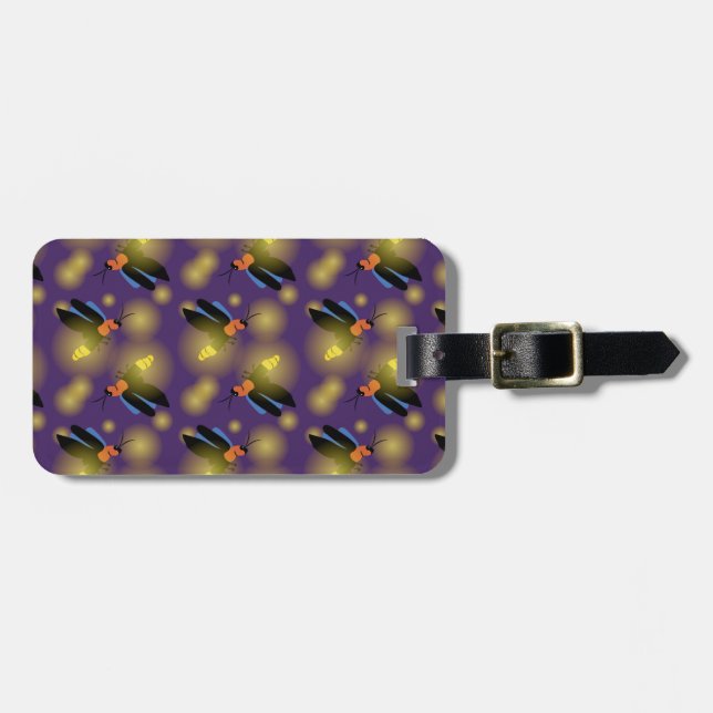 Fireflies Graphic on Purple Luggage Tag (Front Horizontal)