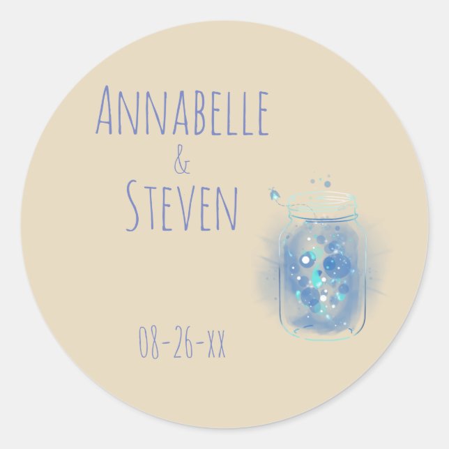 Fireflies in Jar Personalised Wedding Classic Round Sticker (Front)