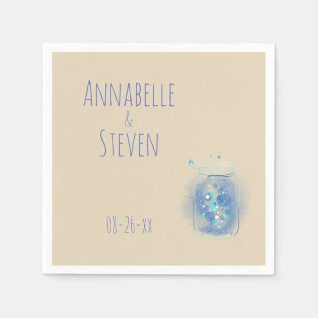 Fireflies in Jar Personalised Wedding Napkin (Front)