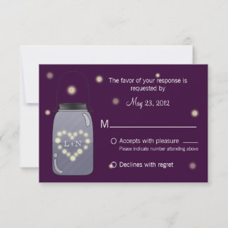 Fireflies in Mason Jar Heart Love RSVP Card