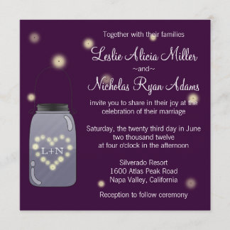 Fireflies in Mason Jar Heart Wedding Invitation